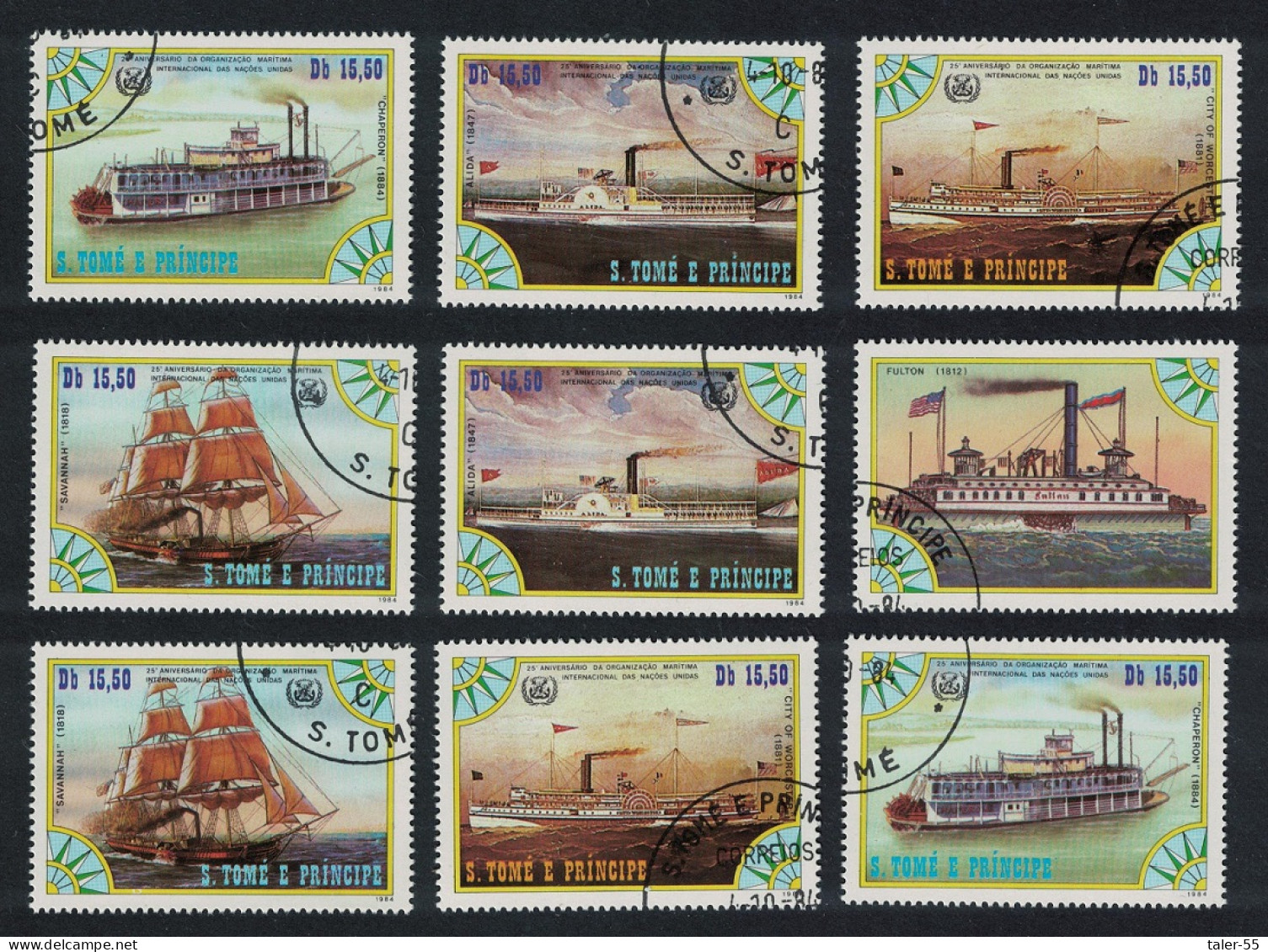 Sao Tome Ships Steamers Set Of 8v+label 1984 Canc Sc#756 - Sao Tome And Principe