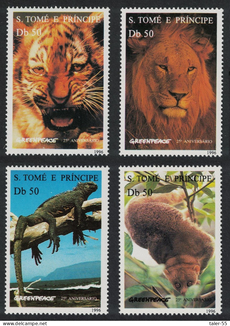 Sao Tome Wild Animals Tiger Lion Gecko Potto 4v 1996 MNH MI#1676-1679 Sc#1237-1240 - Sao Tome And Principe