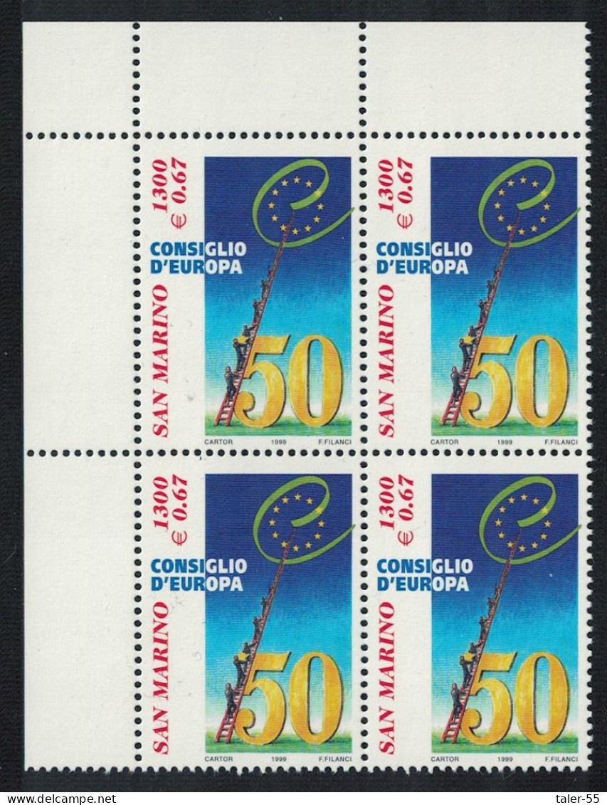 San Marino Council Of Europe T1 Corner Block Of 4 1999 MNH SG#1725 - Ungebraucht