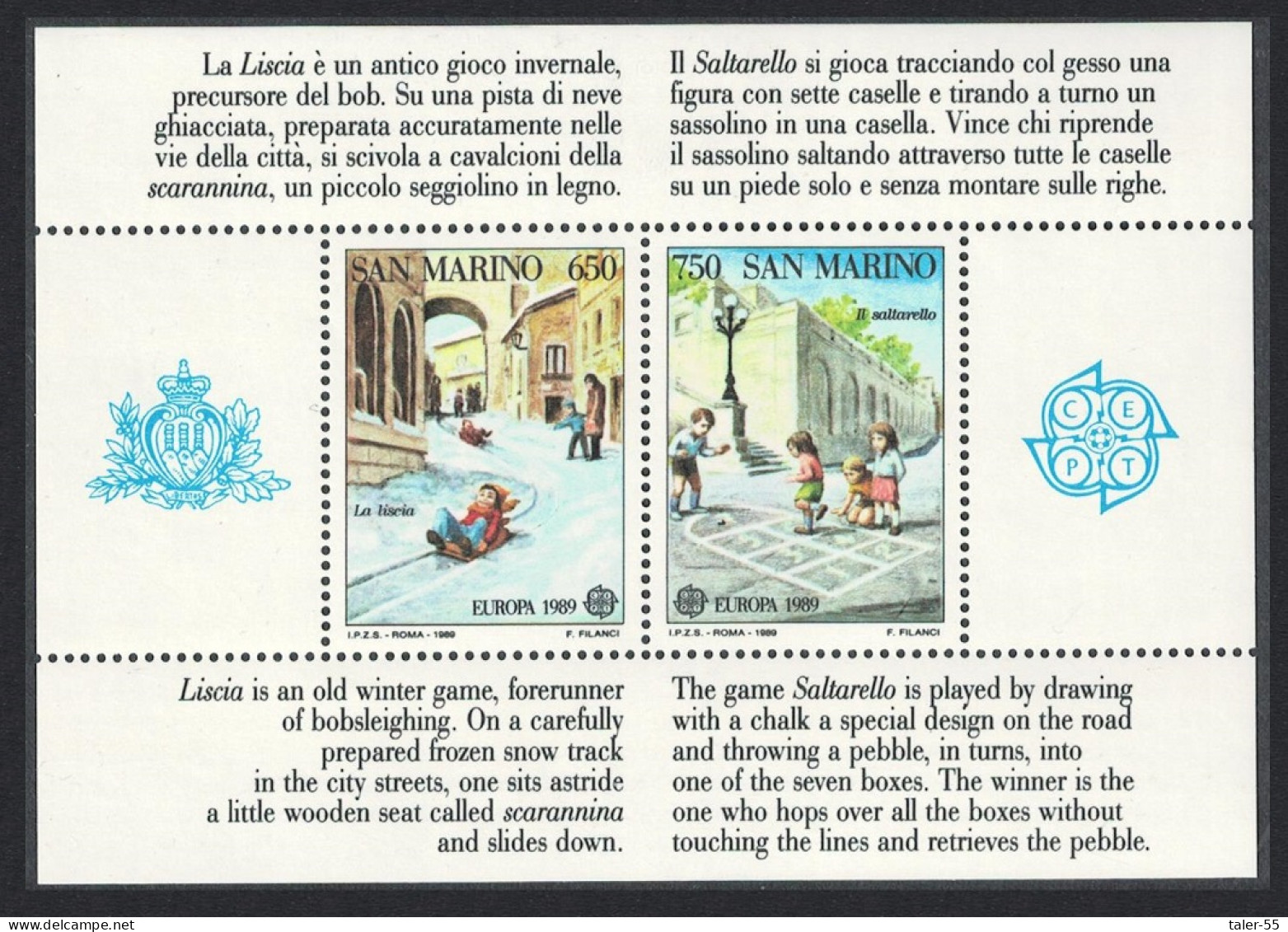 San Marino Europa Children's Games MS 1989 MNH SG#MS1339 MI#Block 12 - Unused Stamps