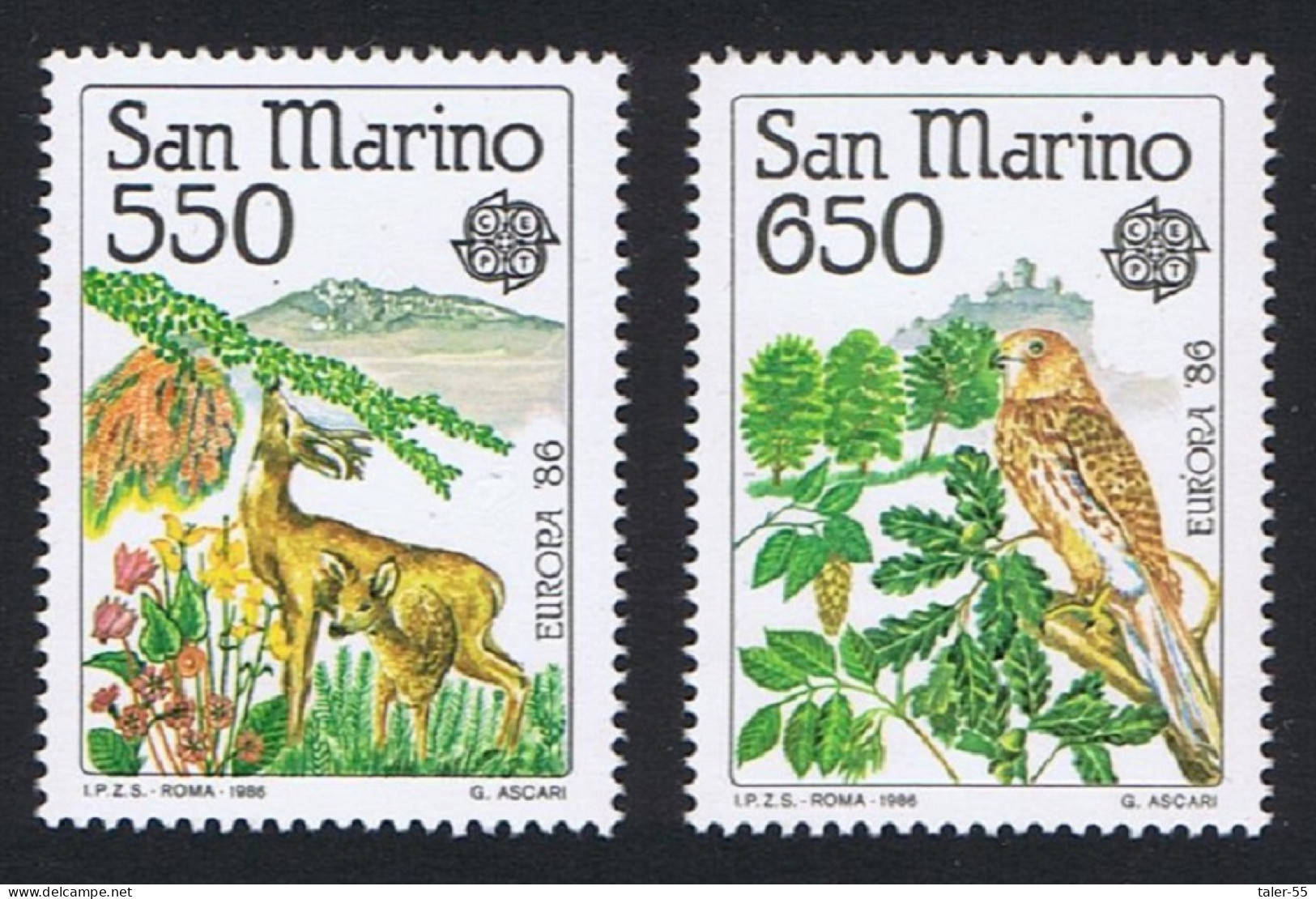 San Marino Birds Common Kestrel Deer 2v Europa CEPT 1986 MNH SG#1269-1270 Sc#1107-1108 - Neufs