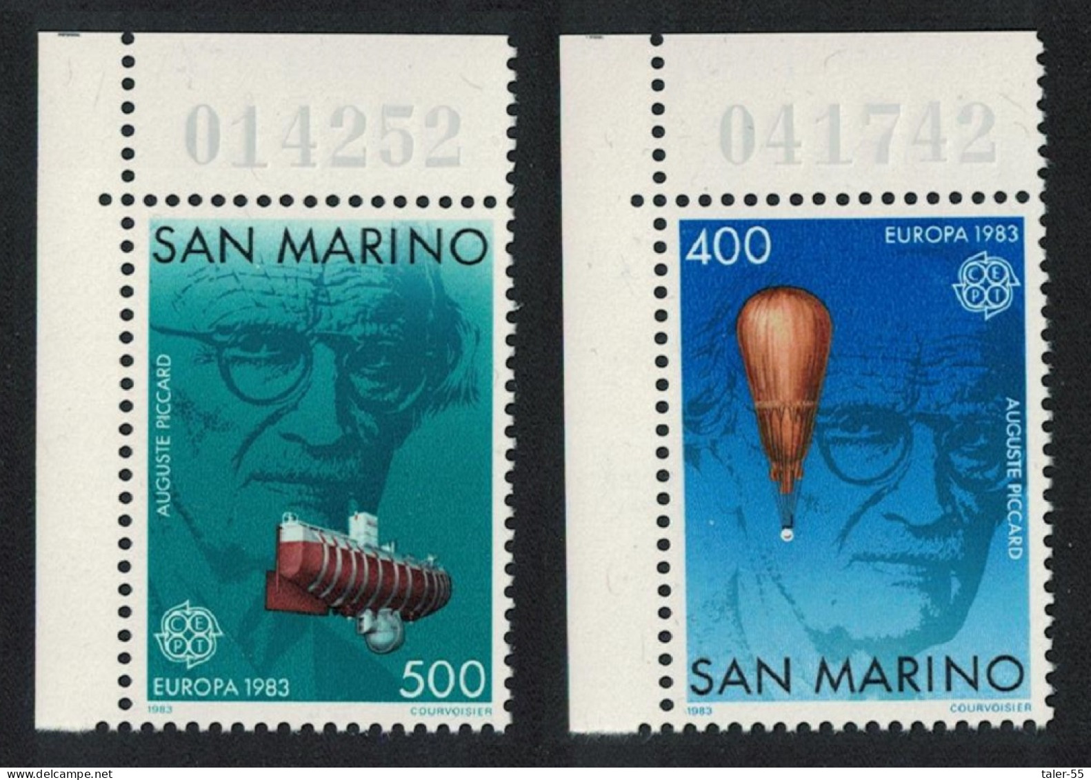 San Marino Auguste Piccard Stratosphere Balloon Bathyscaphe Corners 1983 MNH SG#1210-1211 - Ungebraucht