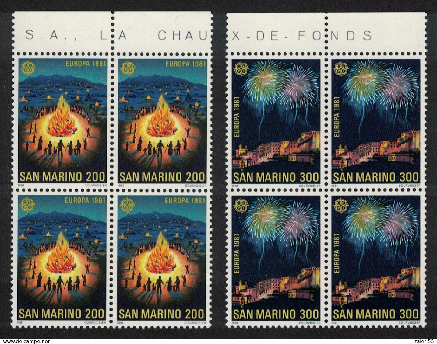 San Marino Europa Folklore 2v Blocks Of 4 Top Margins 1981 MNH SG#1157-1158 - Unused Stamps