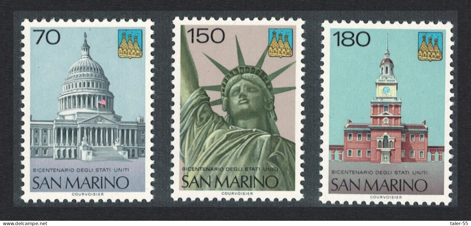 San Marino American Revolution 3v 1976 MNH SG#1056-1058 - Neufs