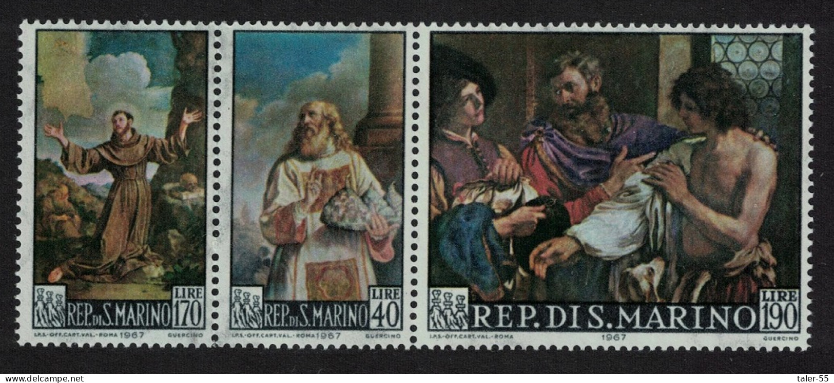 San Marino Paintings By Francesco Barbieri Guercino 3v Strip 1967 MNH SG#822-824 - Ongebruikt