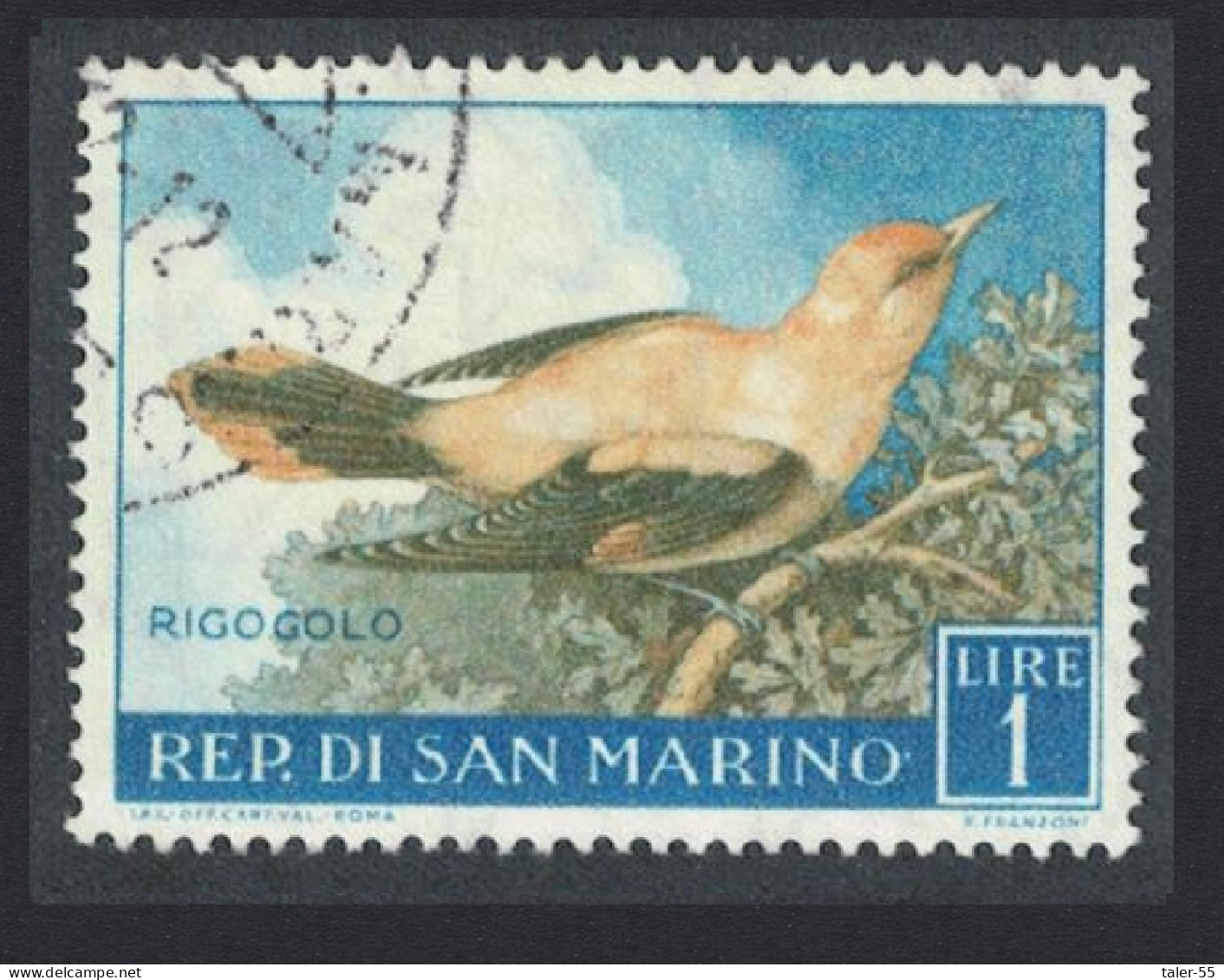 San Marino Golden Oriole Bird 1L 1960 Canc SG#593 Sc#446 - Usados