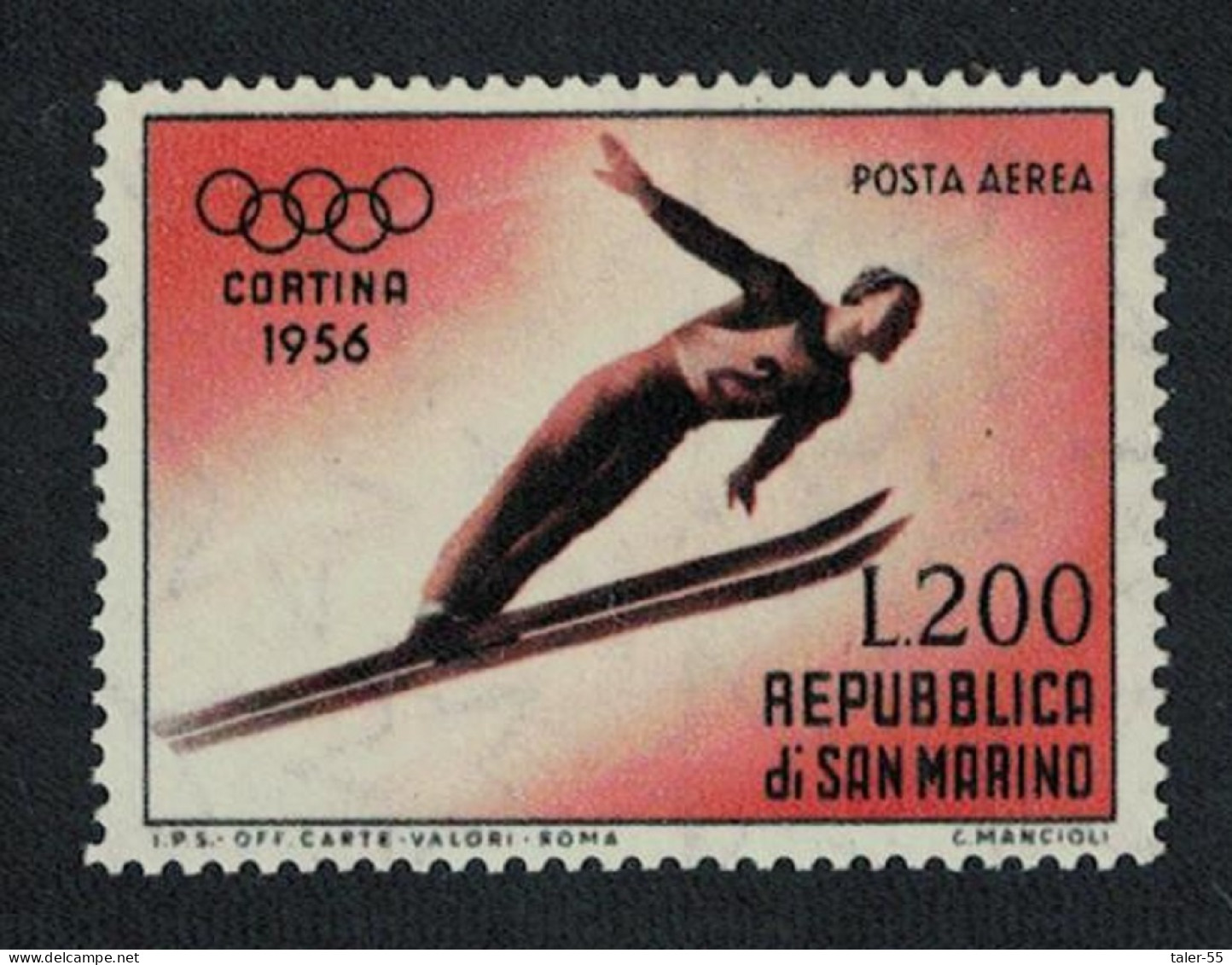 San Marino Winter Olympic Games Cortina D'Ampezzo 200L Key Value 1955 MNH SG#505 MI#544 - Neufs