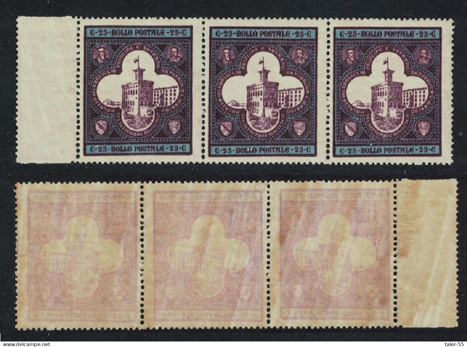 San Marino Installation Of Captains-Regent 25c Strip Of 3 Def 1894 SG#29 MI#23 - Gebruikt