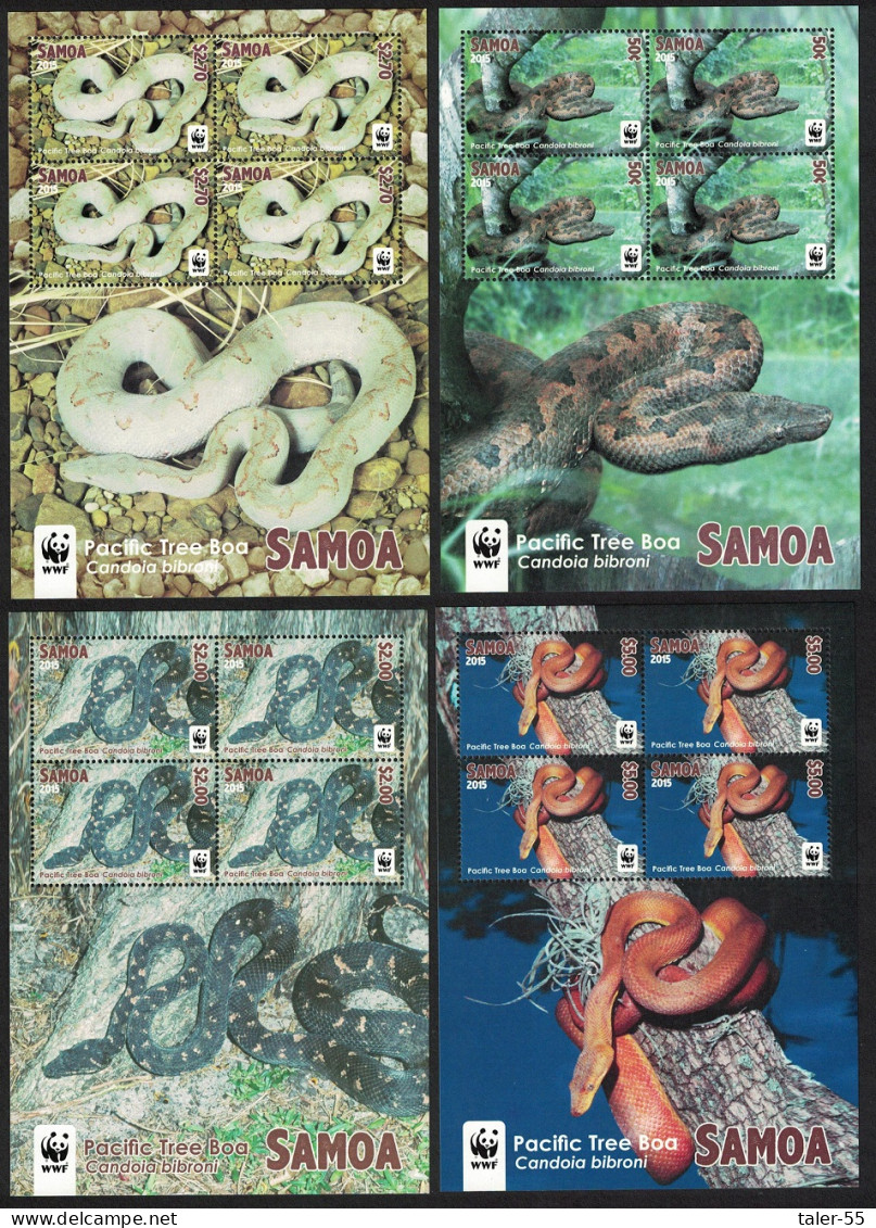 Samoa WWF Pacific Tree Boa Candoia Bibroni Snake 4v Sheetlets 2015 MNH SG#MS1325-MS1328 - Samoa