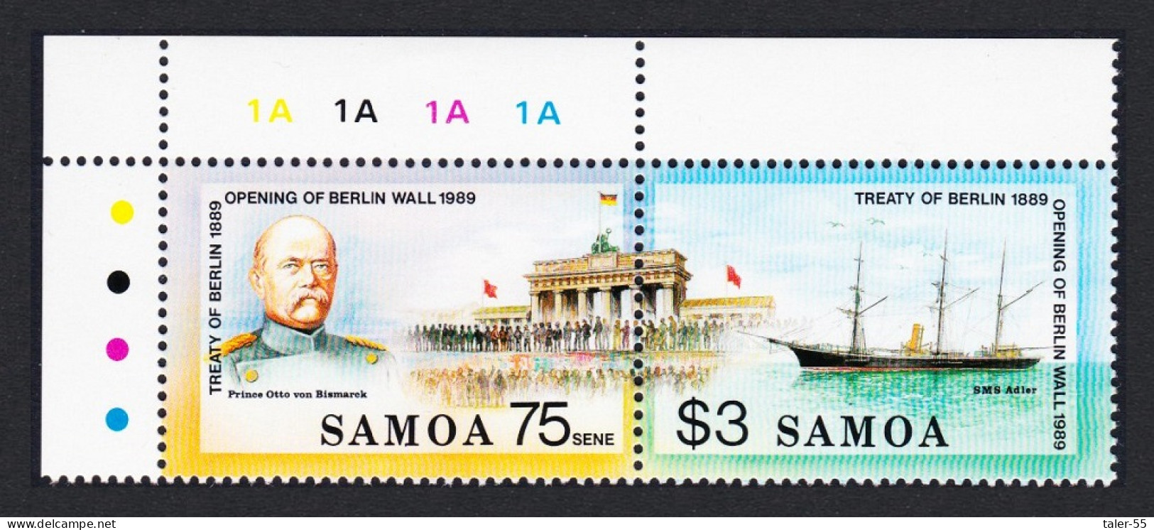 Samoa Berlin Wall Treaty Of Berlin Corner Pair 1990 MNH SG#844-845 Sc#773-774 - Samoa