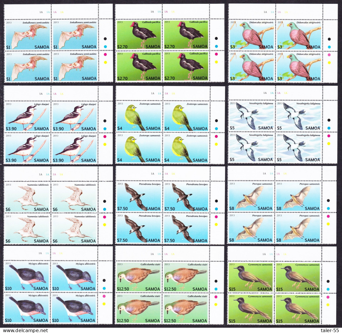 Samoa Birds And Bats 12v Corner Blocks Of 4 2013 MNH Sc#1142-1153 - Samoa