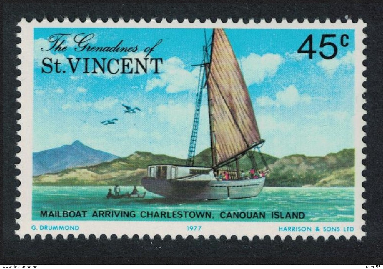St. Vincent Gren Mail Schooner Arriving At Charlestown 1977 MNH SG#108 - St.Vincent & Grenadines