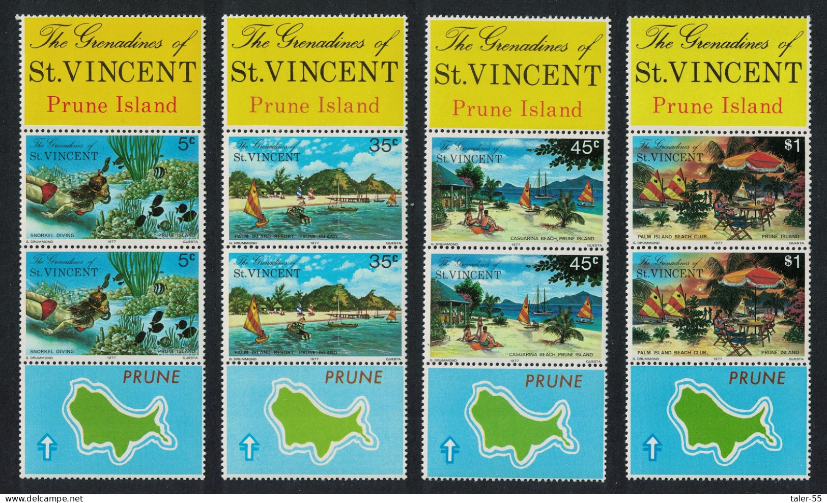 St. Vincent Gren Prune Island Snorkel Diving Pairs Both Labels 1976 MNH SG#100-103 - St.Vincent & Grenadines
