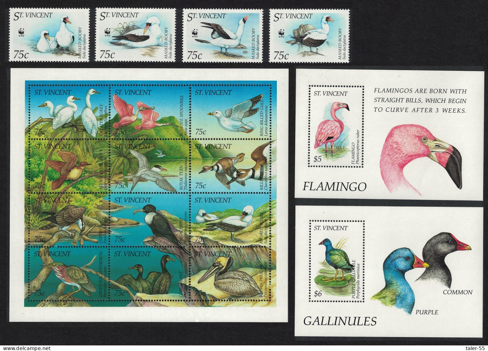 St. Vincent Birds WWF Booby Egret Dove 4v+Sheetlet+2 MSs 1995 MNH SG#2882-MS2898 - St.Vincent (1979-...)