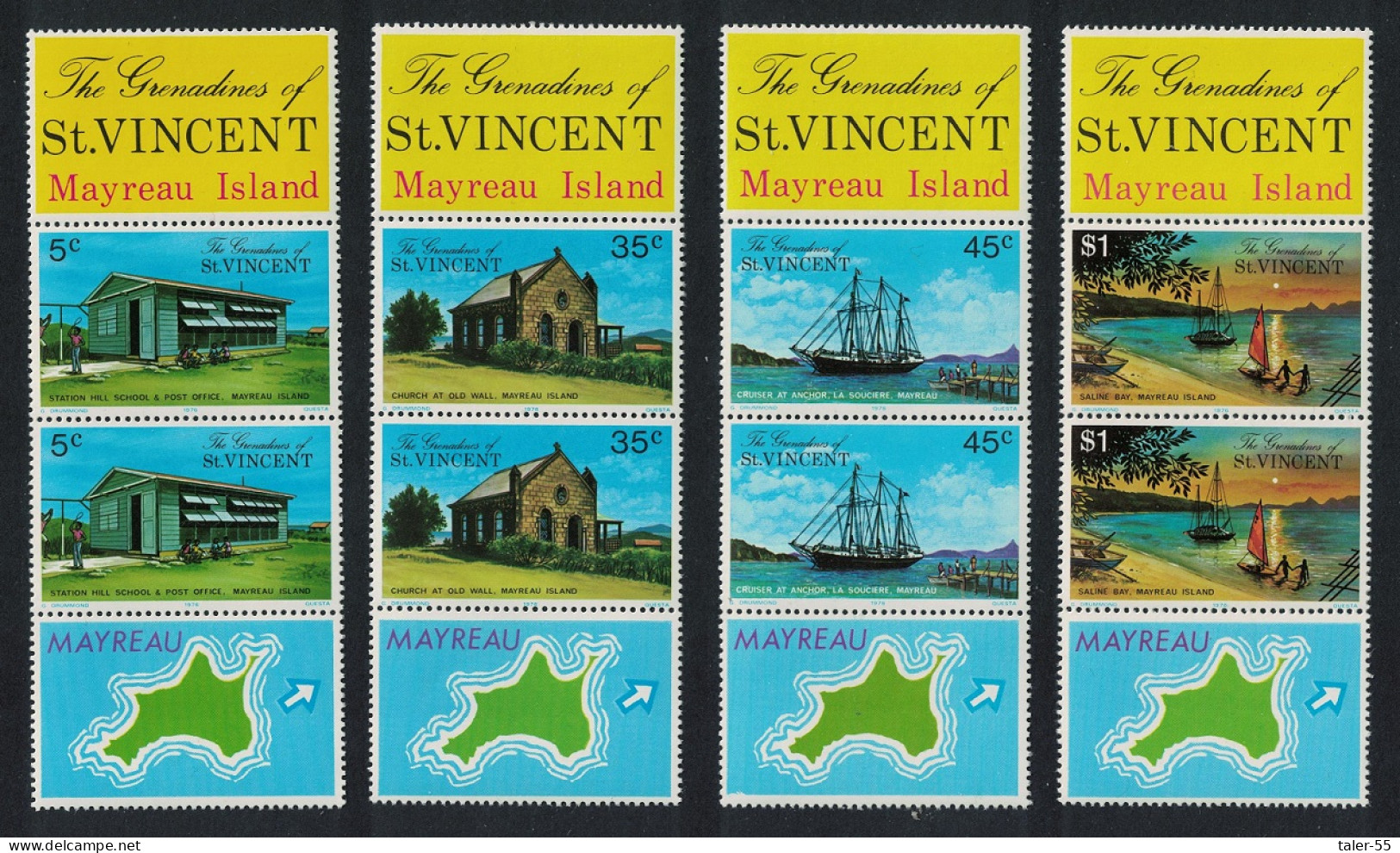 St. Vincent Gren Mayreau Island Church Pairs Both Labels 1976 MNH SG#89-92 - St.Vincent & Grenadines