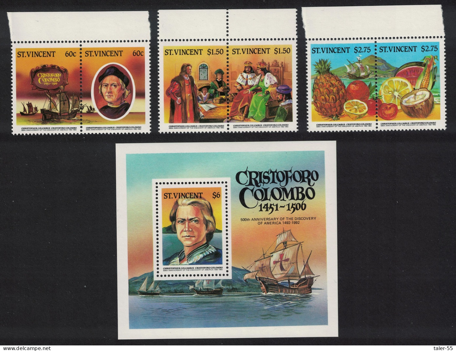 St. Vincent Discovery Of America By Columbus 6v+MS 1992 MNH SG#952-MS958 Sc#936-939 - St.Vincent (1979-...)