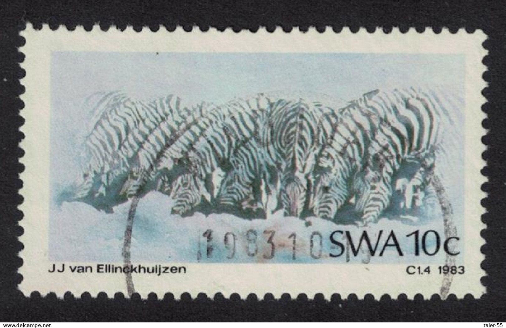 SWA Common Zebras Drinking Painting By J. Van Ellinckhuijzen 1983 Canc SG#415 - Südwestafrika (1923-1990)
