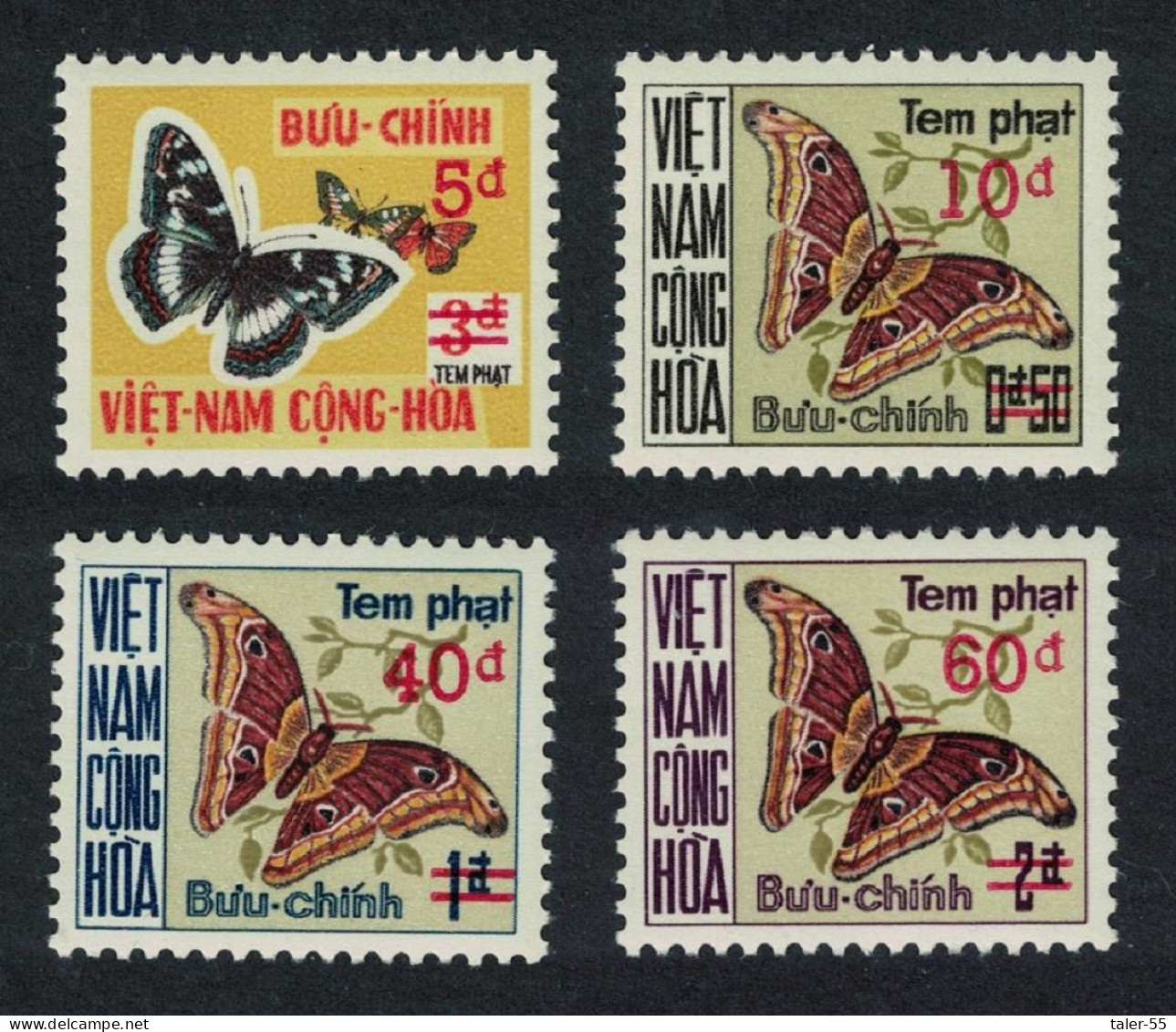 South Vietnam Butterflies Postage Due 4v Overprinted 1974 MH SG#SD470k-SD470n MI#Porto 21-24 Sc#J21-J24 - Vietnam