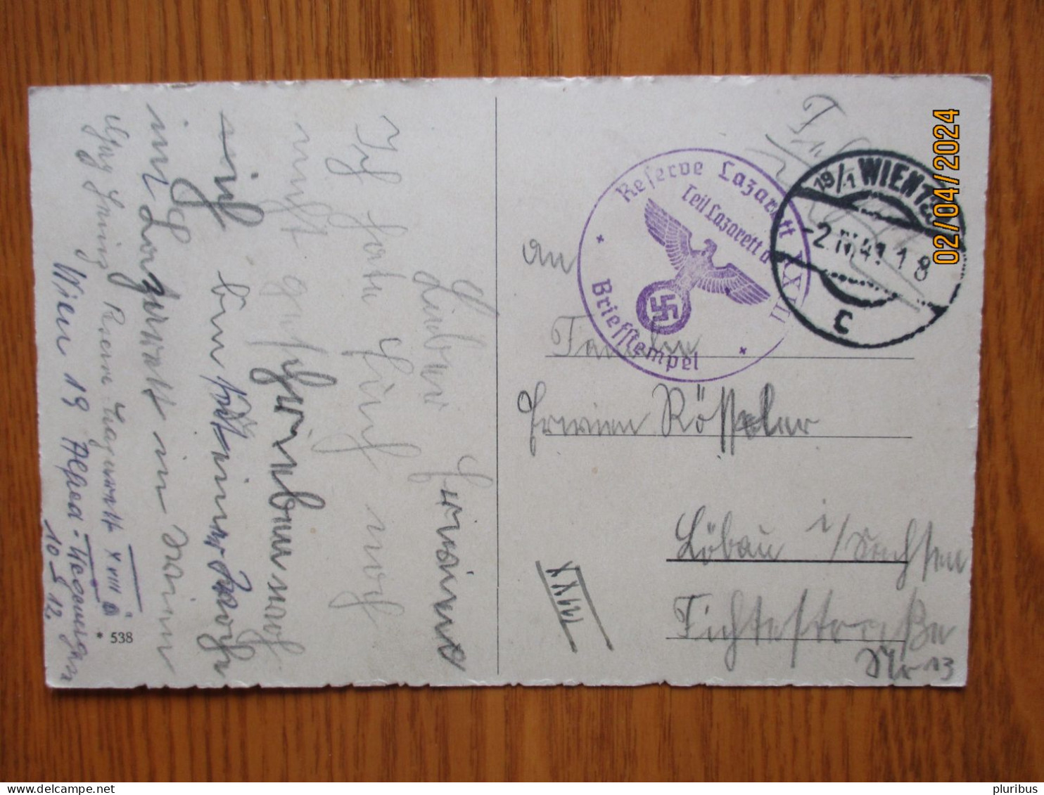 1941 WIEN WW II GERMAN FELDPOST RED CROSS HOSPITAL , 19-1 - Sonstige & Ohne Zuordnung