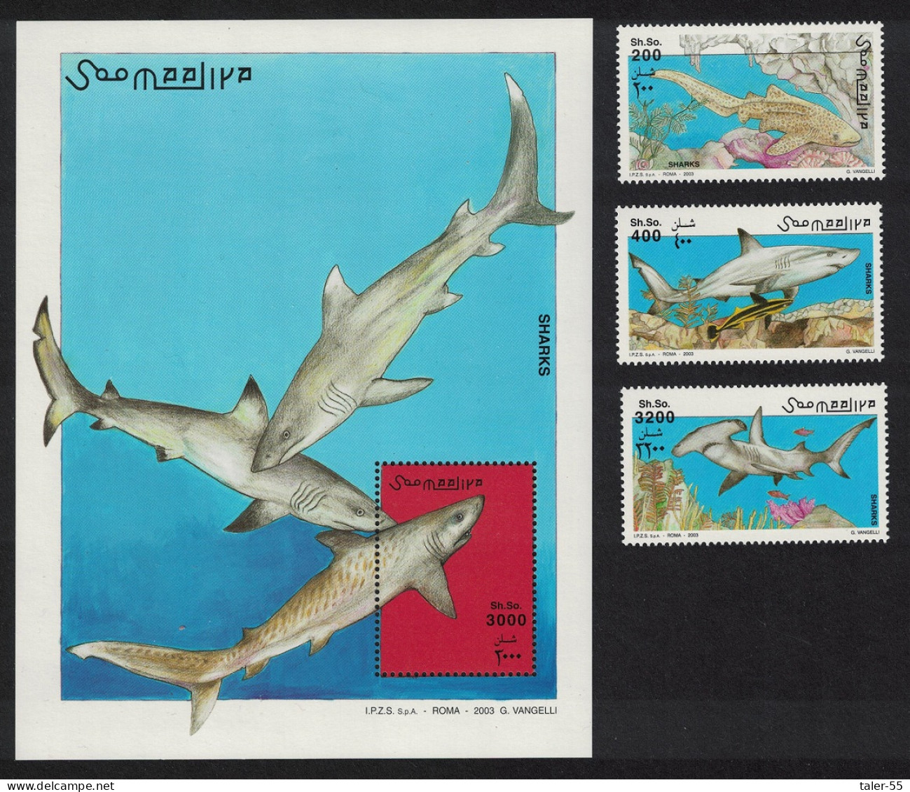 Somalia Sharks 3v+MS 2003 MNH - Somalie (1960-...)