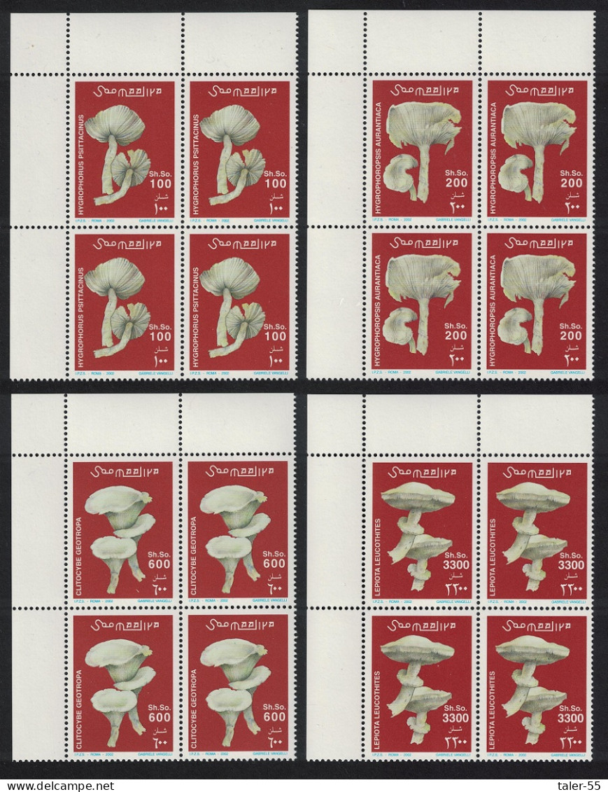 Somalia Mushrooms 4v Corner Blocks Of 4 2002 MNH MI#962-965 - Somalie (1960-...)