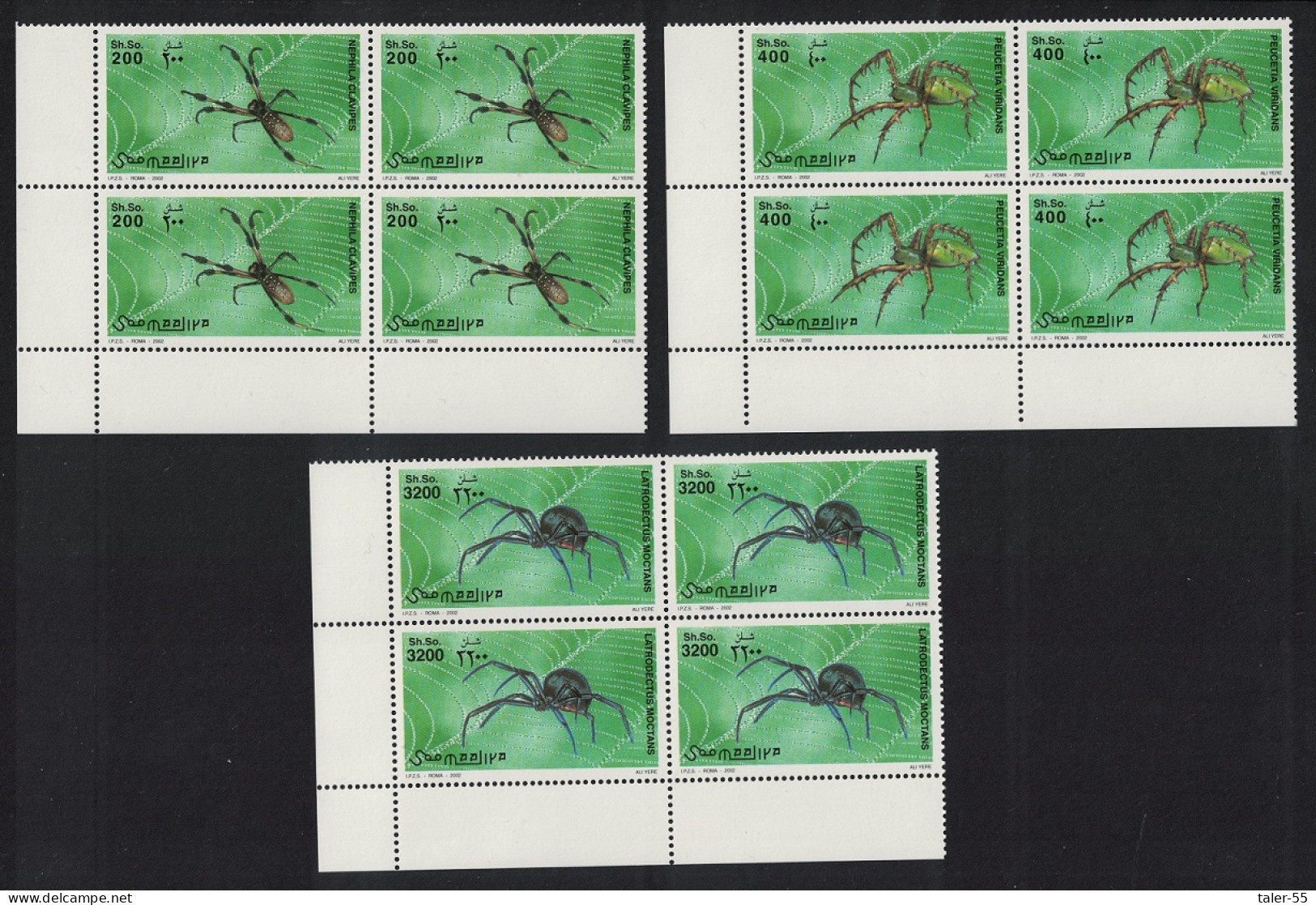 Somalia Spiders Corner Block Of 4 2002 MNH MI#991-993 - Somalie (1960-...)