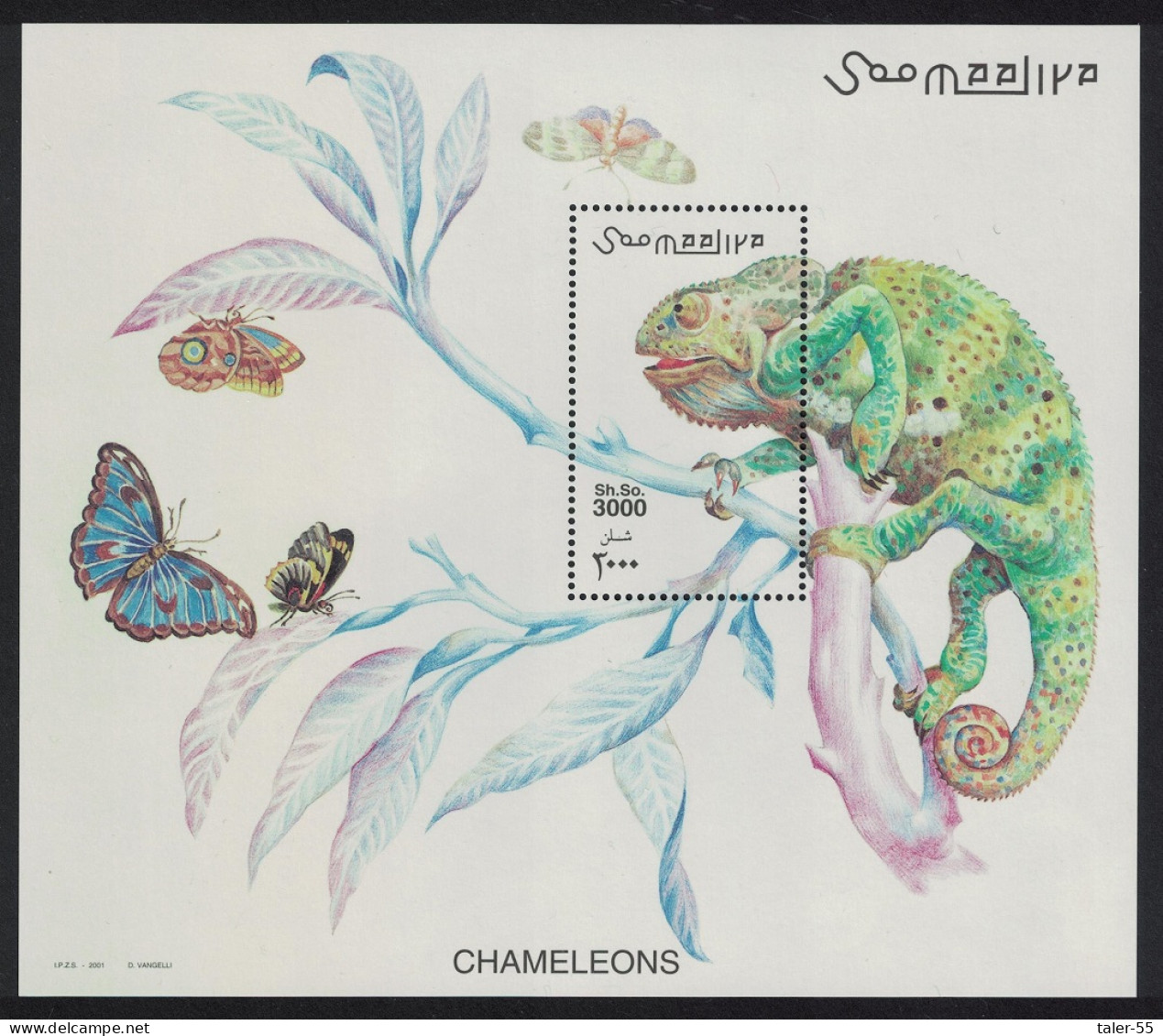 Somalia Chameleons Butterflies MS 2001 MNH MI#Block 78 - Somalie (1960-...)