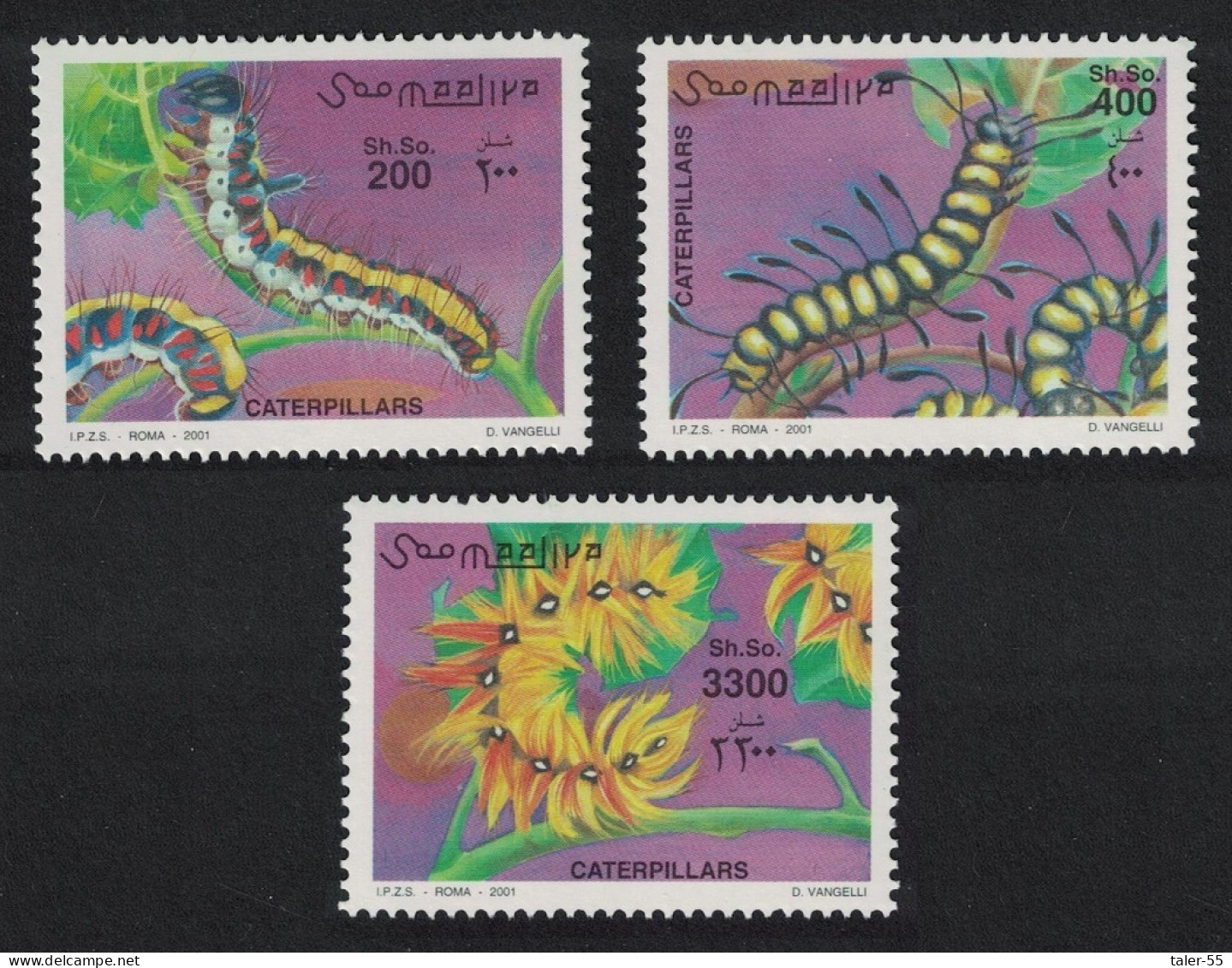 Somalia Caterpillars Butterflies 3v 2001 MNH MI#886-888 - Somalie (1960-...)