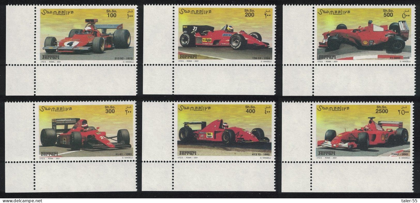 Somalia Ferrari Racing Cars Corners 2001 MNH MI#890-895 - Somalie (1960-...)