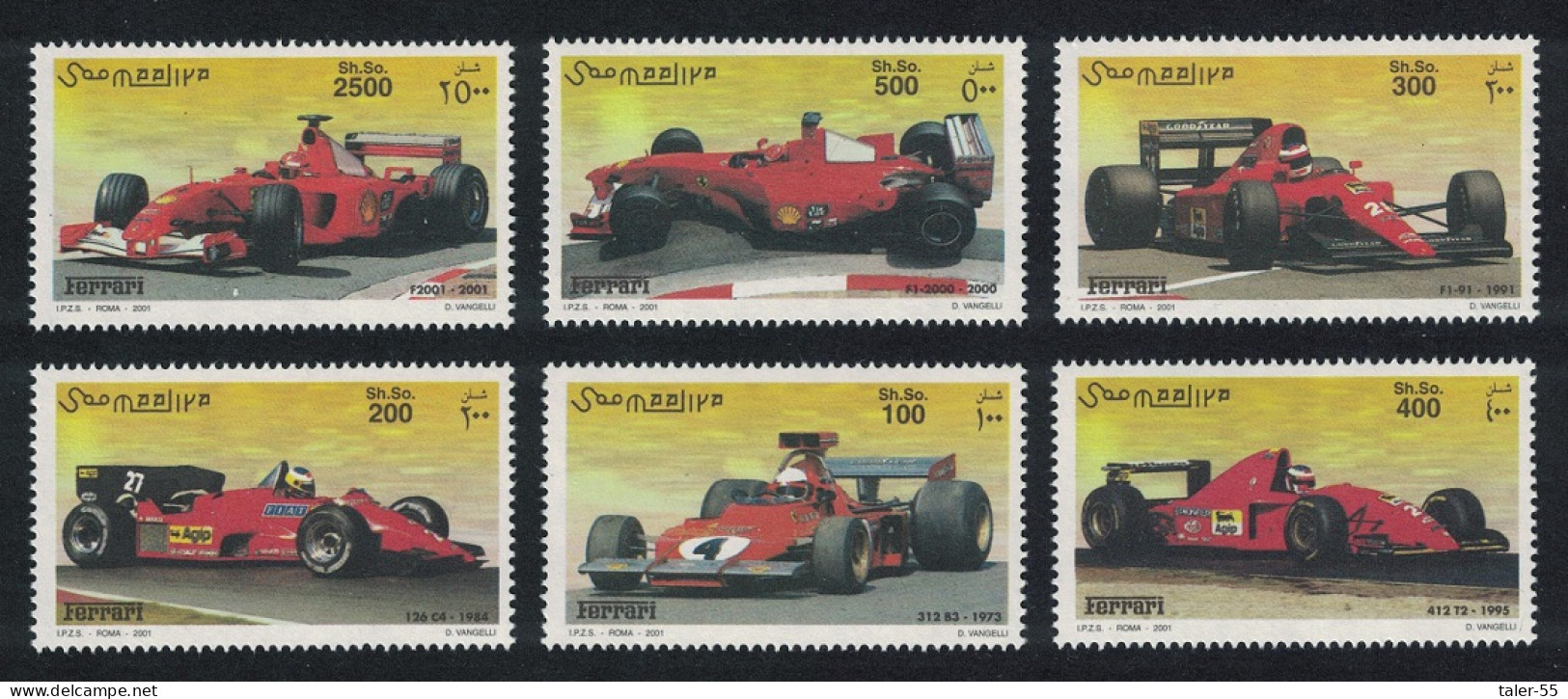 Somalia Ferrari Racing Cars 2001 MNH MI#890-895 - Somalie (1960-...)