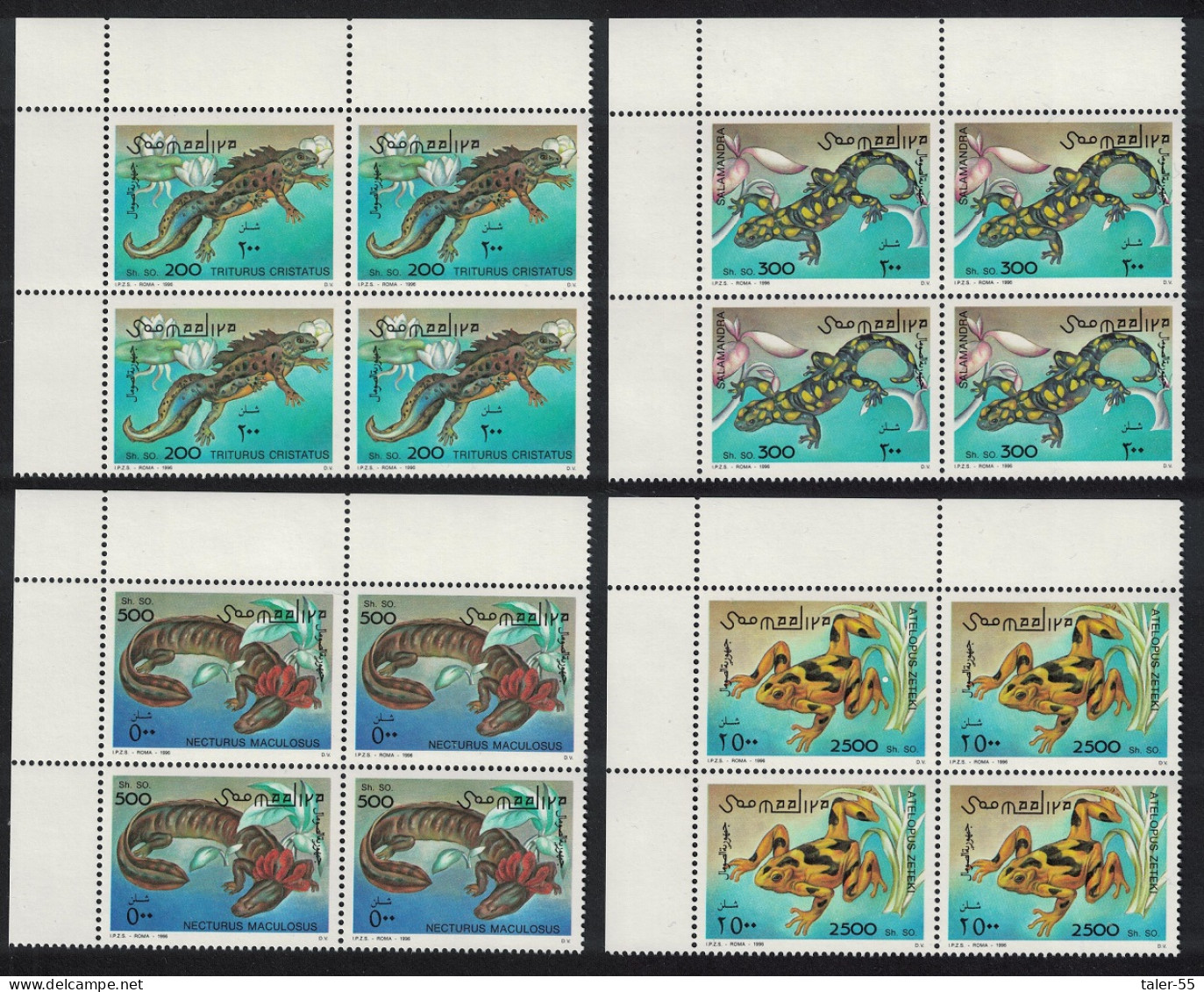 Somalia Amphibians 4v Corner Blocks Of 4 1996 MNH MI#580-583 - Somalia (1960-...)