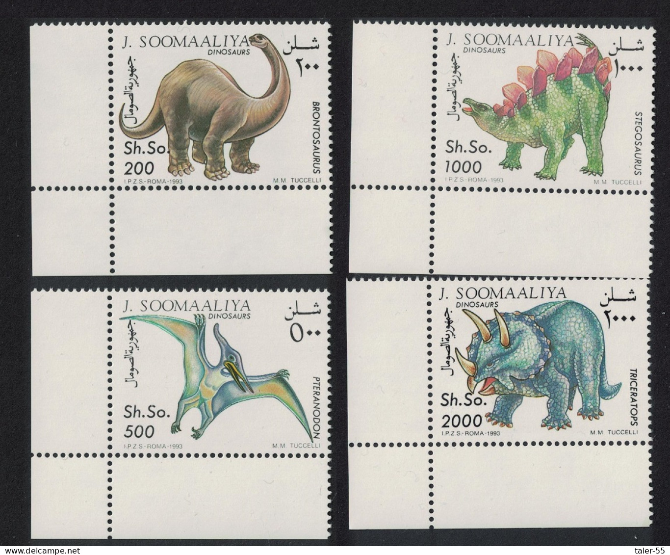 Somalia Dinosaurs Prehistoric Animals 4v Corners 1993 MNH MI#480-483 - Somalia (1960-...)