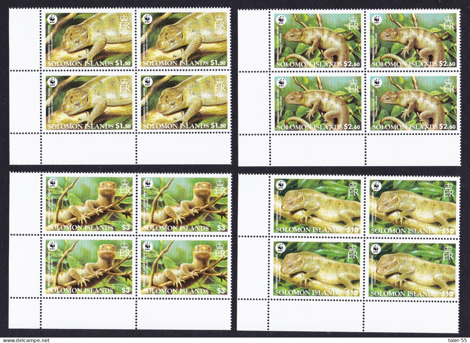 Solomon Is. WWF Prehensile-tailed Skink 4v Corner Blocks Of 4 2005 MNH SG#1162-1165 MI#1282-1285 Sc#1035-1038 - Salomon (Iles 1978-...)