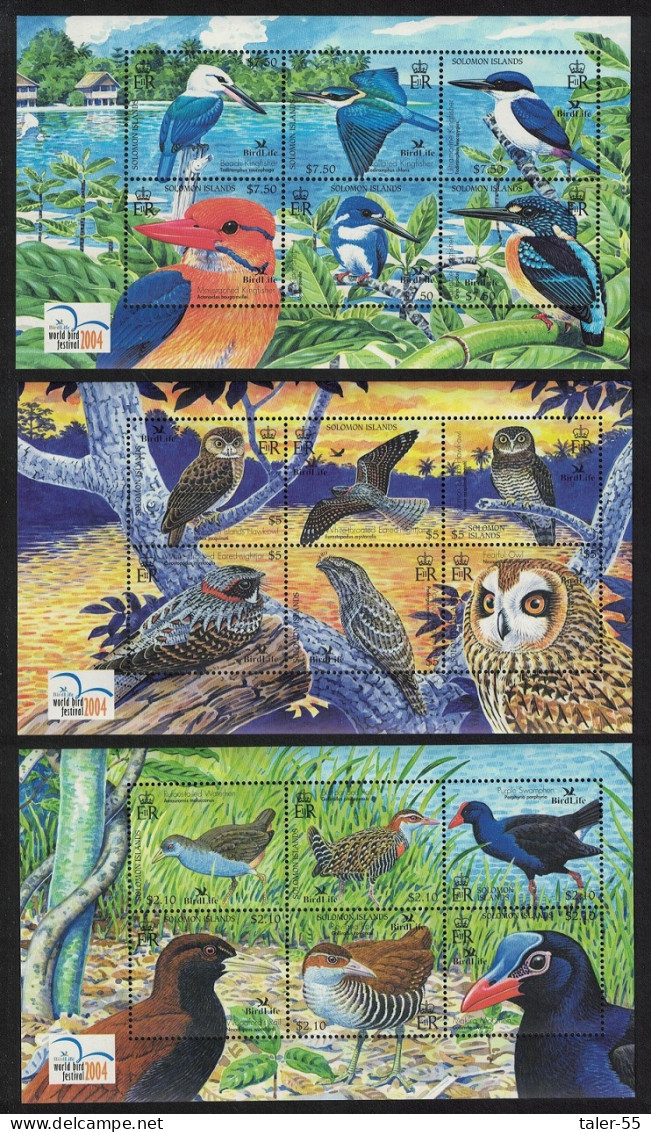 Solomon Is. Owl Swamphen Kingfisher Birds 3 Sheetlets 2004 MNH SG#MS1080 - Solomon Islands (1978-...)