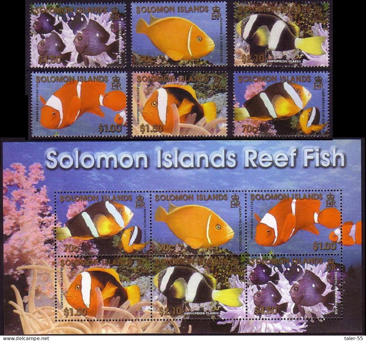 Solomon Is. Reef Fish 6v+MS 2001 MNH SG#996-1002 - Solomon Islands (1978-...)