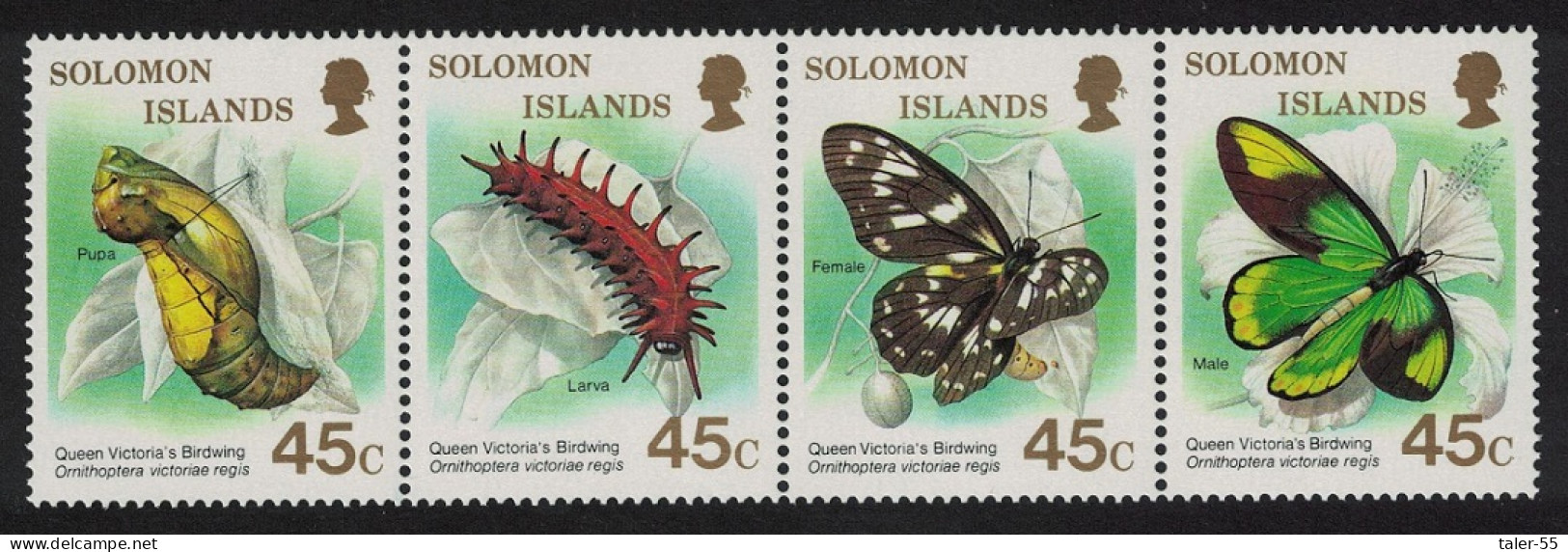 Solomon Is. Queen Victoria's Birdwing Butterflies Strip Of 4 1987 MNH SG#610-613 Sc#606 - Salomon (Iles 1978-...)
