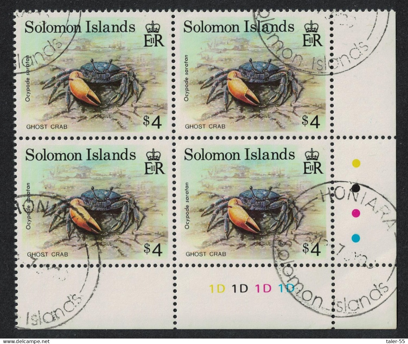 Solomon Is. Ghost Crab Fauna $4 Corner Block Of 4 KEY VALUE 1993 CTO SG#765 - Salomon (Iles 1978-...)