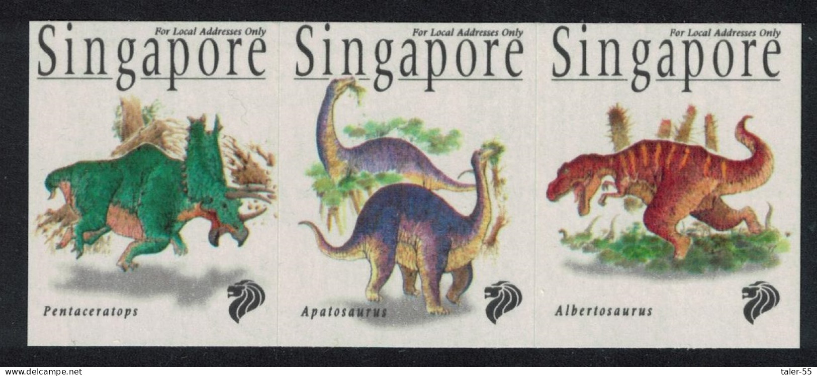Singapore Dinosaurs Self-adhesive Imperf 3v Strip 1998 MNH SG#916-918 MI#874-876 Sc#831-33 - Singapur (1959-...)