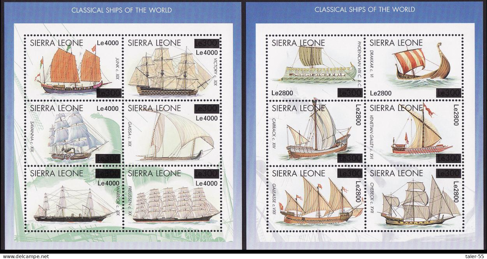 Sierra Leone Classical Ships 2 Sheetlets Overprinted 2008 MNH SG#4558=4598 MI#5041-5052 - Sierra Leone (1961-...)