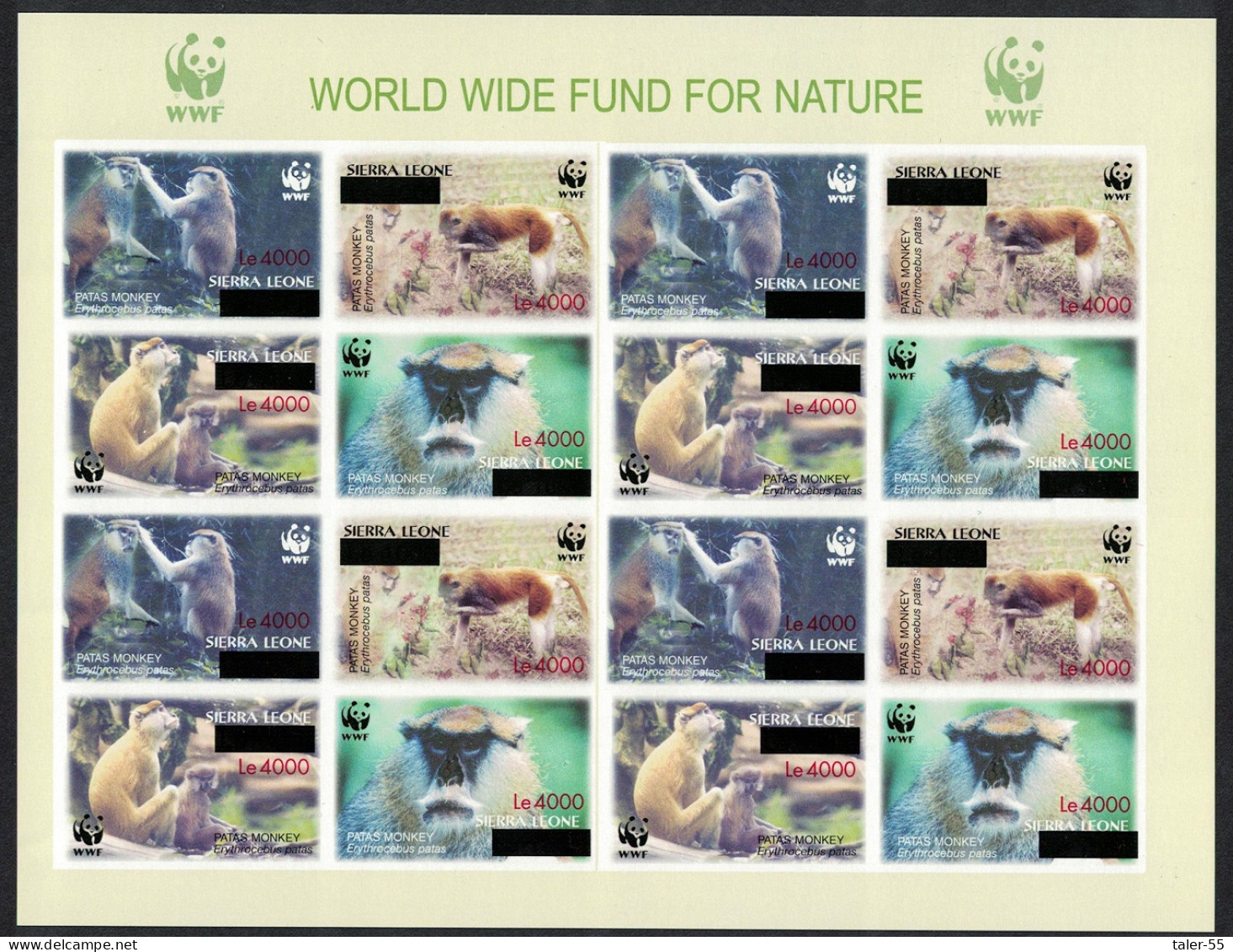 Sierra Leone WWF Patas Monkey IMPERF Sheetlet Of 4 Sets Overprint RARR 2008 MNH SG#4589-4592 MI#5071-5074 - Sierra Leone (1961-...)