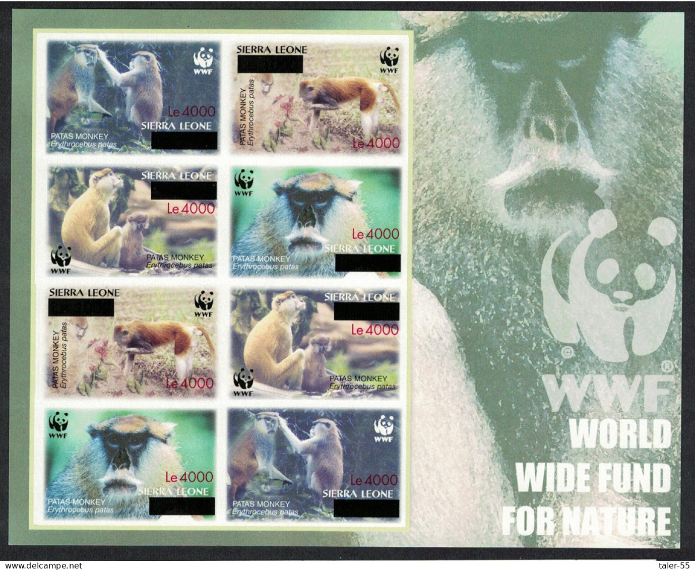 Sierra Leone WWF Patas Monkey Imperf Sheetlet Of 2 Sets OVERPRINT RARR 2004 MNH SG#4589-4592 - Sierra Leone (1961-...)