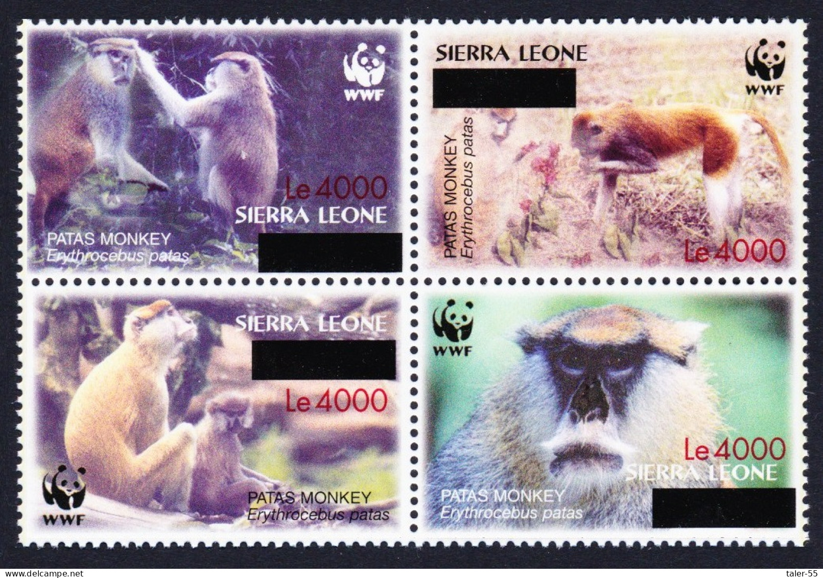 Sierra Leone WWF Patas Monkey Block Of 4 Overprint 2008 MNH SG#4589-4592 MI#5071-5074 - Sierra Leone (1961-...)