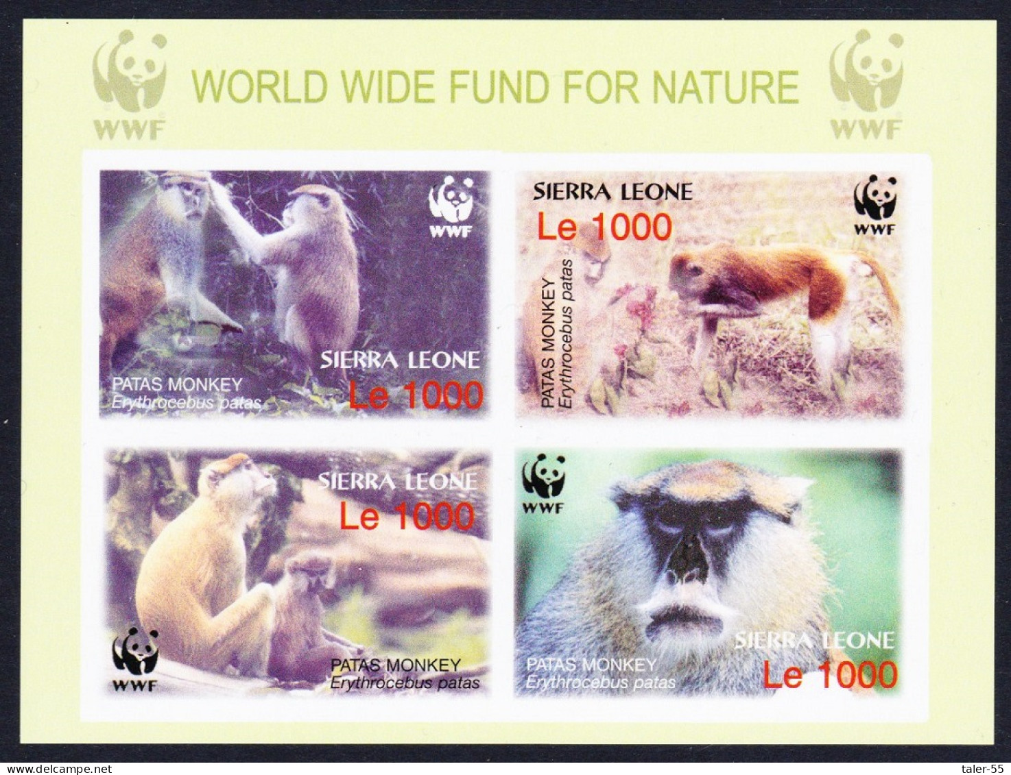 Sierra Leone WWF Patas Monkey Souvenir Sheet Imperf 2004 MNH SG#4290-4293 MI#4694-4697 Sc#2752 A-d - Sierra Leone (1961-...)