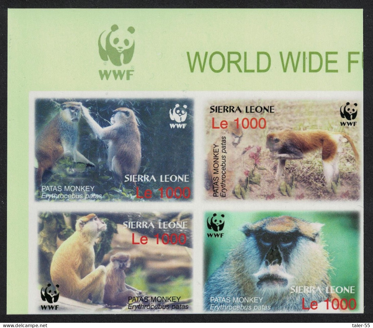 Sierra Leone WWF Patas Monkey 4 Imperf Block Of 4 LOGO 2004 MNH SG#4290-4293 MI#4694-4697 Sc#2752 A-d - Sierra Leone (1961-...)