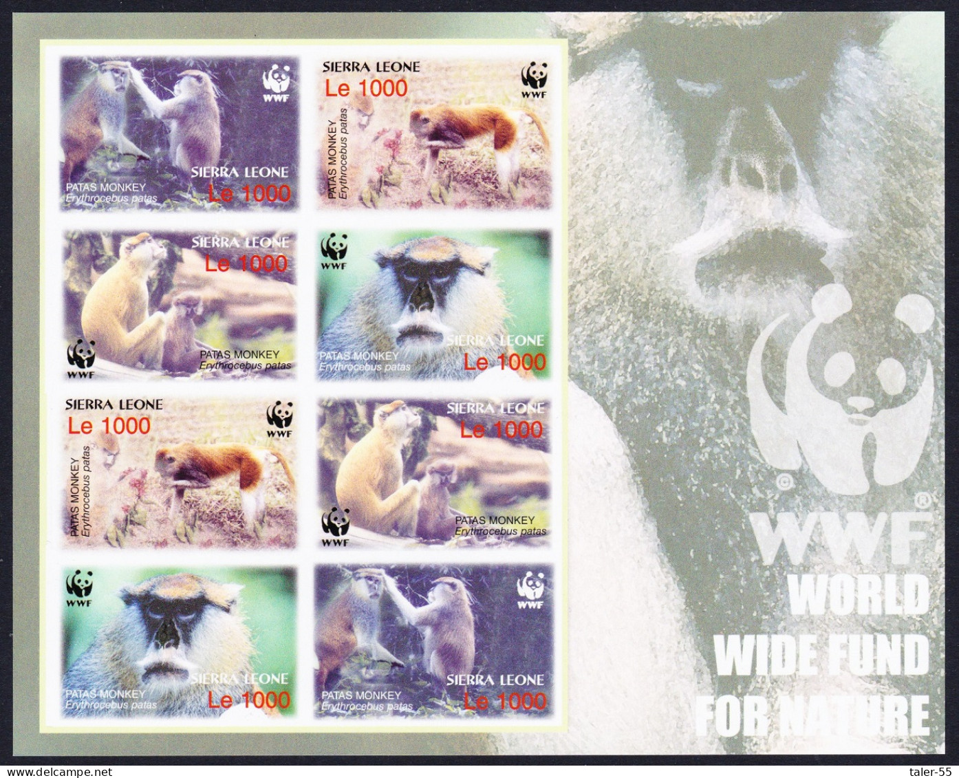 Sierra Leone WWF Patas Monkey Imperf Sheetlet Of 2 Sets 2004 MNH SG#4290-4293 MI#4694-4697 Sc#2752 A-d - Sierra Leone (1961-...)
