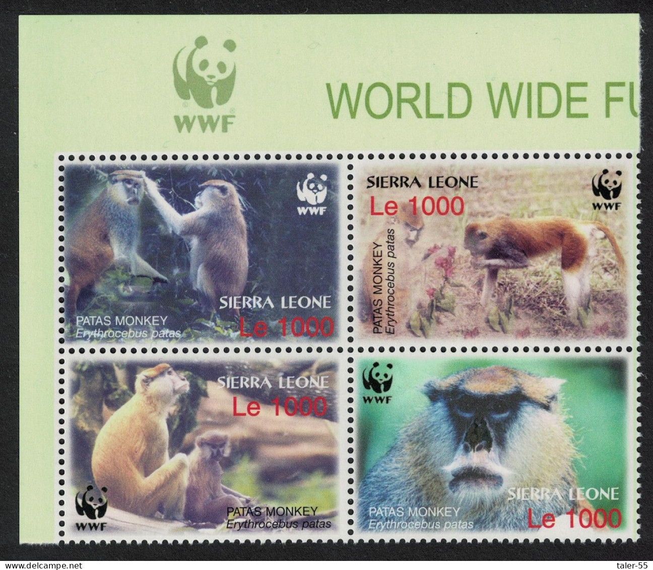 Sierra Leone WWF Patas Monkey Block 2*2 WWF Logo 2004 MNH SG#4290-4293 MI#4694-4697 Sc#2752 A-d - Sierra Leone (1961-...)