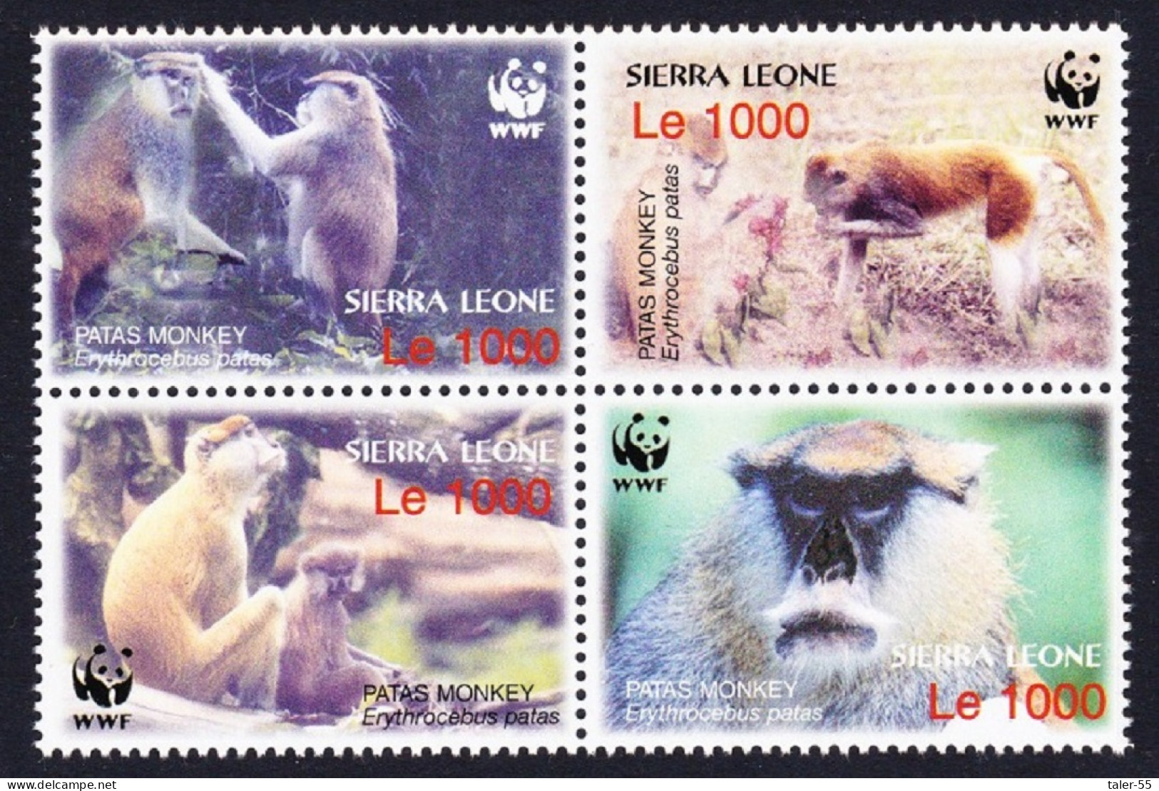 Sierra Leone WWF Patas Monkey Block 2*2 2004 MNH SG#4290-4293 MI#4694-4697 Sc#2752 A-d - Sierra Leone (1961-...)