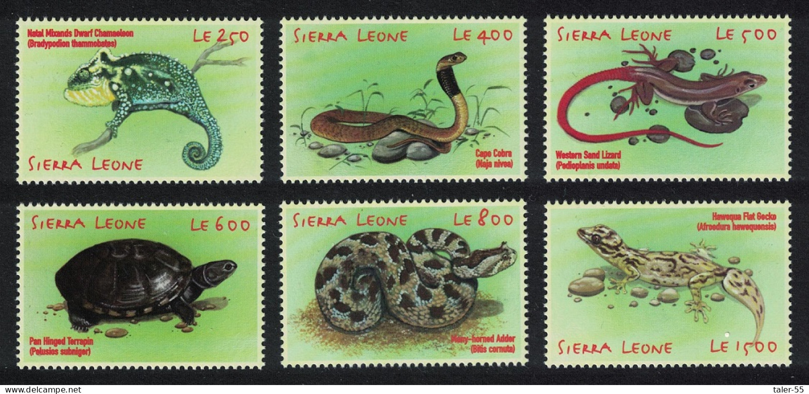 Sierra Leone Chameleon Cobra Lizard African Reptiles Snakes Turtle 6v 2001 MNH SG#3621=3638 - Sierra Leone (1961-...)