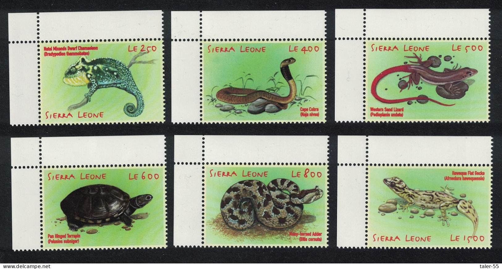 Sierra Leone Chameleon Cobra Lizard African Reptiles 6v Corners 2001 MNH SG#3621=3638 - Sierra Leone (1961-...)