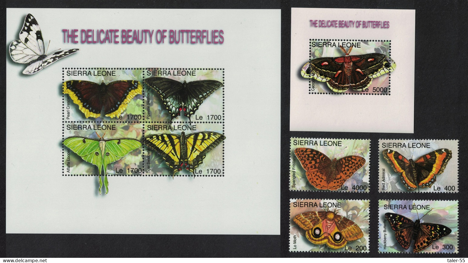 Sierra Leone Butterflies And Moths 4v+2 MSs 2004 MNH SG#4205-MS4209 - Sierra Leone (1961-...)